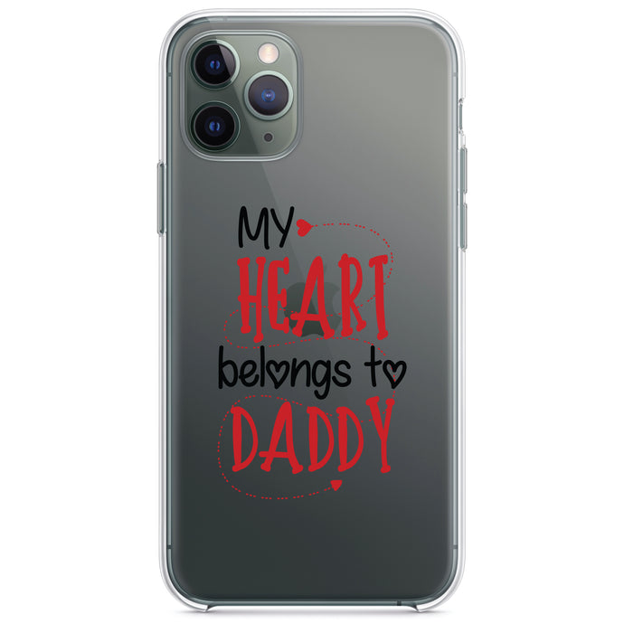 DistinctInk® Clear Shockproof Hybrid Case for Apple iPhone / Samsung Galaxy / Google Pixel - My Heart Belongs to Daddy