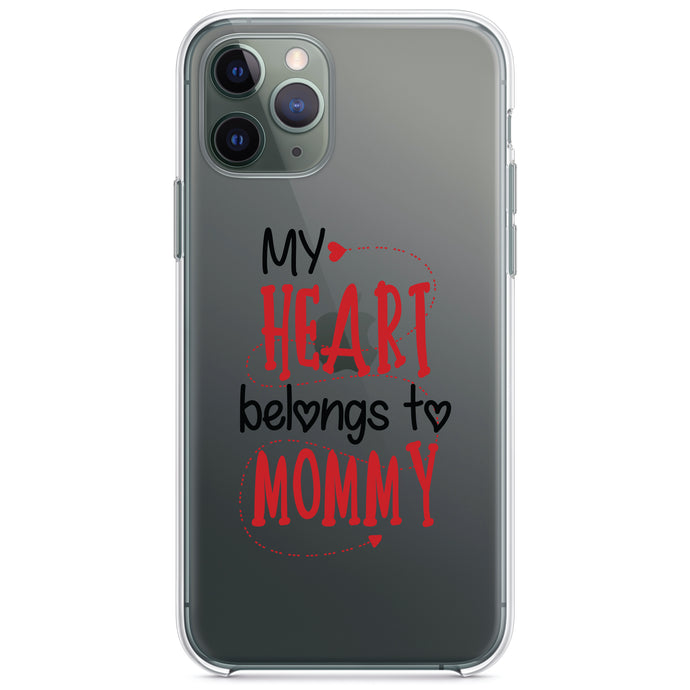 DistinctInk® Clear Shockproof Hybrid Case for Apple iPhone / Samsung Galaxy / Google Pixel - My Heart Belongs to Mommy