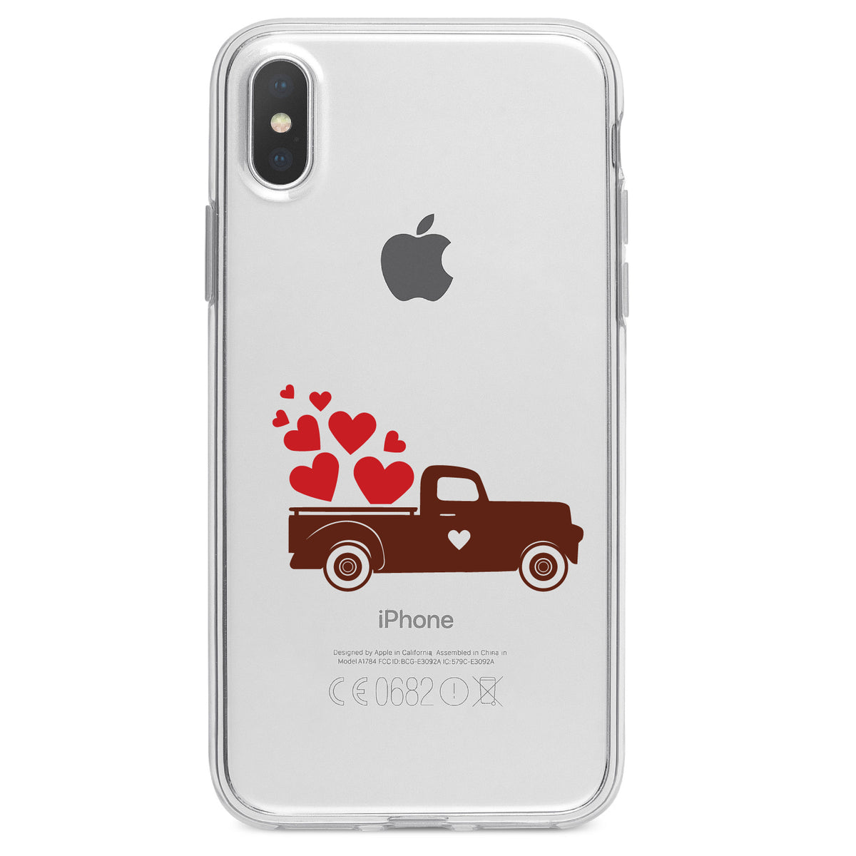 Valentine Truck Red Hearts Clear Shockproof iPhone Case, view 2