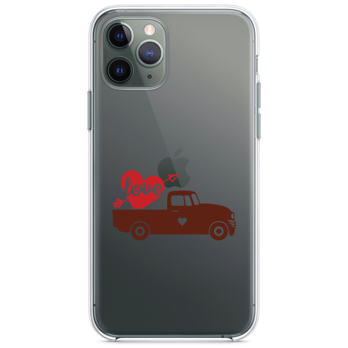 DistinctInk® Clear Shockproof Hybrid Case for Apple iPhone / Samsung Galaxy / Google Pixel - Valentine Truck Red Love Heart Arrow