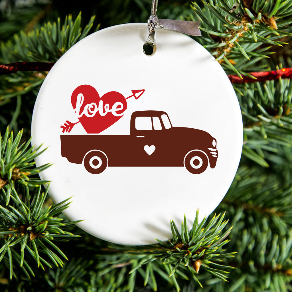 Valentine Truck Red Love Heart Arrow Ceramic Ornament, view 2