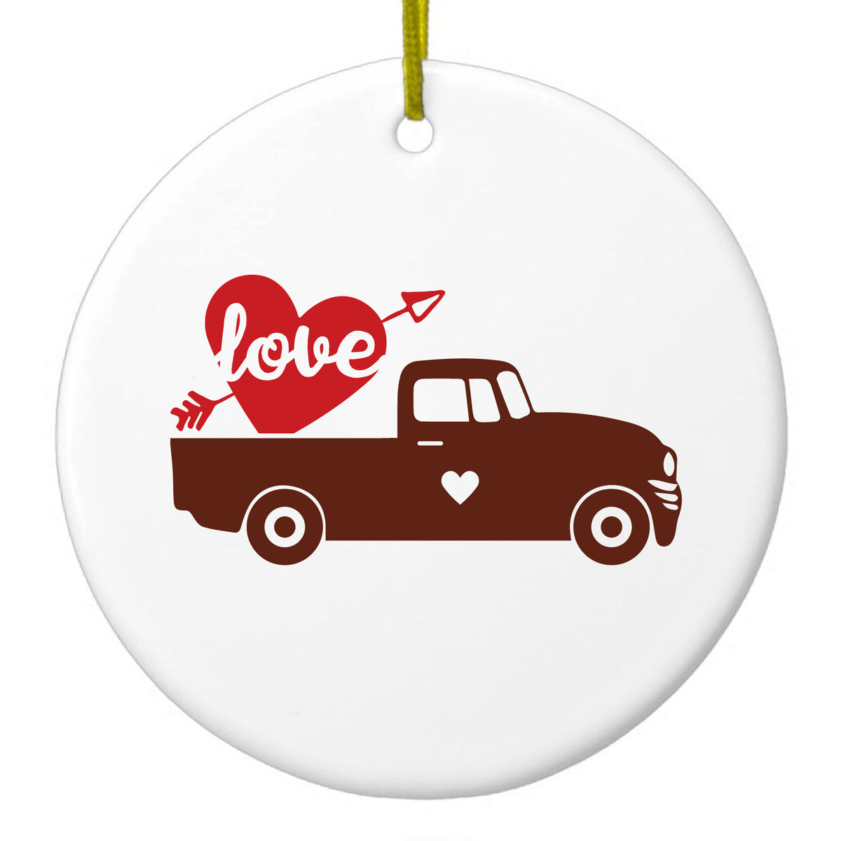 Valentine Truck Red Love Heart Arrow Ceramic Ornament
