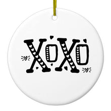 DistinctInk® Hanging Ceramic Christmas Tree Ornament with Gold String - Great Gift / Present - 2 3/4 inch Diameter - XOXO Black Hearts Valentine