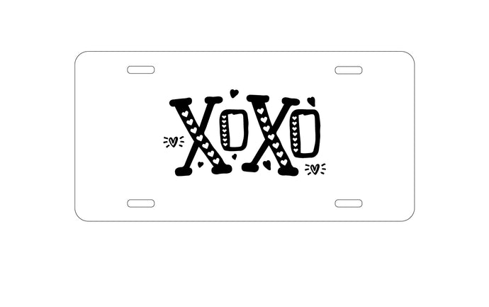 DistinctInk Custom Aluminum Decorative Vanity Front License Plate - XOXO Black Hearts Valentine