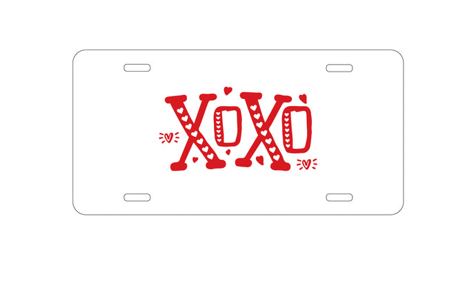 DistinctInk Custom Aluminum Decorative Vanity Front License Plate - XOXO Red Hearts Valentine