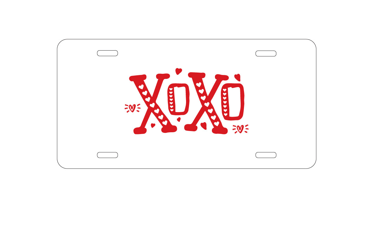 DistinctInk Custom Aluminum Decorative Vanity Front License Plate - XOXO Red Hearts Valentine