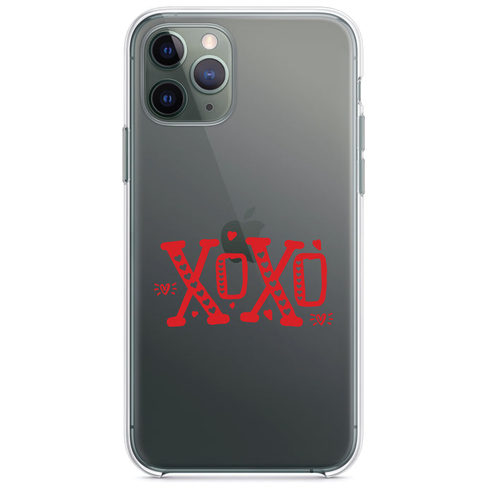 DistinctInk® Clear Shockproof Hybrid Case for Apple iPhone / Samsung Galaxy / Google Pixel - XOXO Red Hearts Valentine