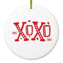 DistinctInk® Hanging Ceramic Christmas Tree Ornament with Gold String - Great Gift / Present - 2 3/4 inch Diameter - XOXO Red Hearts Valentine