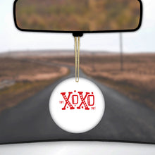 DistinctInk® Hanging Ceramic Christmas Tree Ornament with Gold String - Great Gift / Present - 2 3/4 inch Diameter - XOXO Red Hearts Valentine