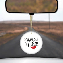 DistinctInk® Hanging Ceramic Christmas Tree Ornament with Gold String - Great Gift / Present - 2 3/4 inch Diameter - You Are One in a Melon Watermelon