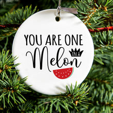 DistinctInk® Hanging Ceramic Christmas Tree Ornament with Gold String - Great Gift / Present - 2 3/4 inch Diameter - You Are One in a Melon Watermelon
