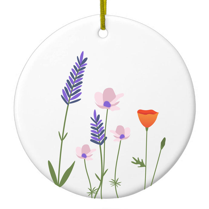 Wildflowers Blue Purple Pink Ceramic Ornament
