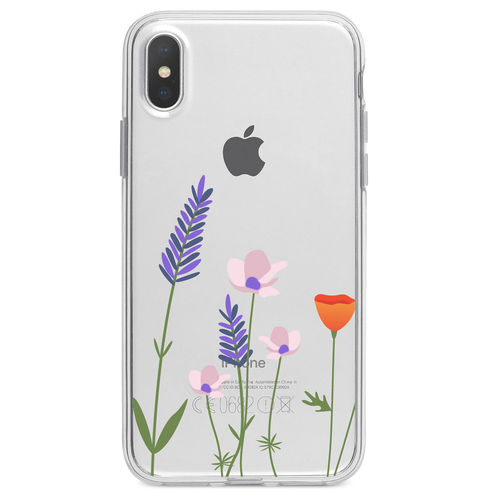 Wildflowers Blue Purple Pink Clear Shockproof iPhone Case, view 3