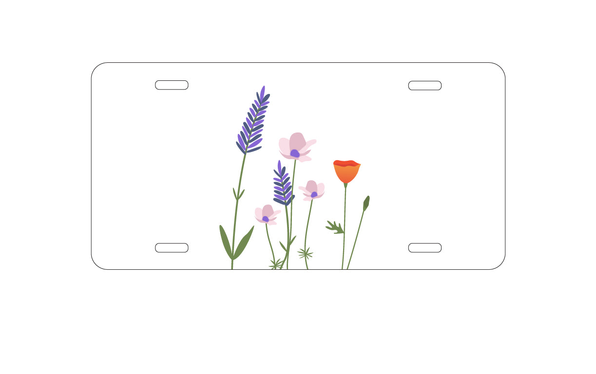 DistinctInk Custom Aluminum Decorative Vanity Front License Plate - Wildflowers Blue Purple Pink