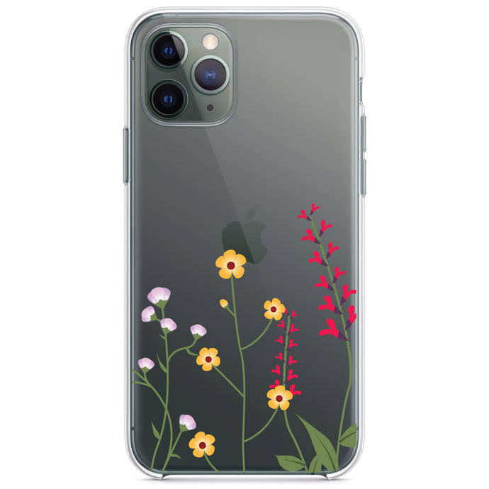 DistinctInk® Clear Shockproof Hybrid Case for Apple iPhone / Samsung Galaxy / Google Pixel - Wildflowers Yellow Pink Purple
