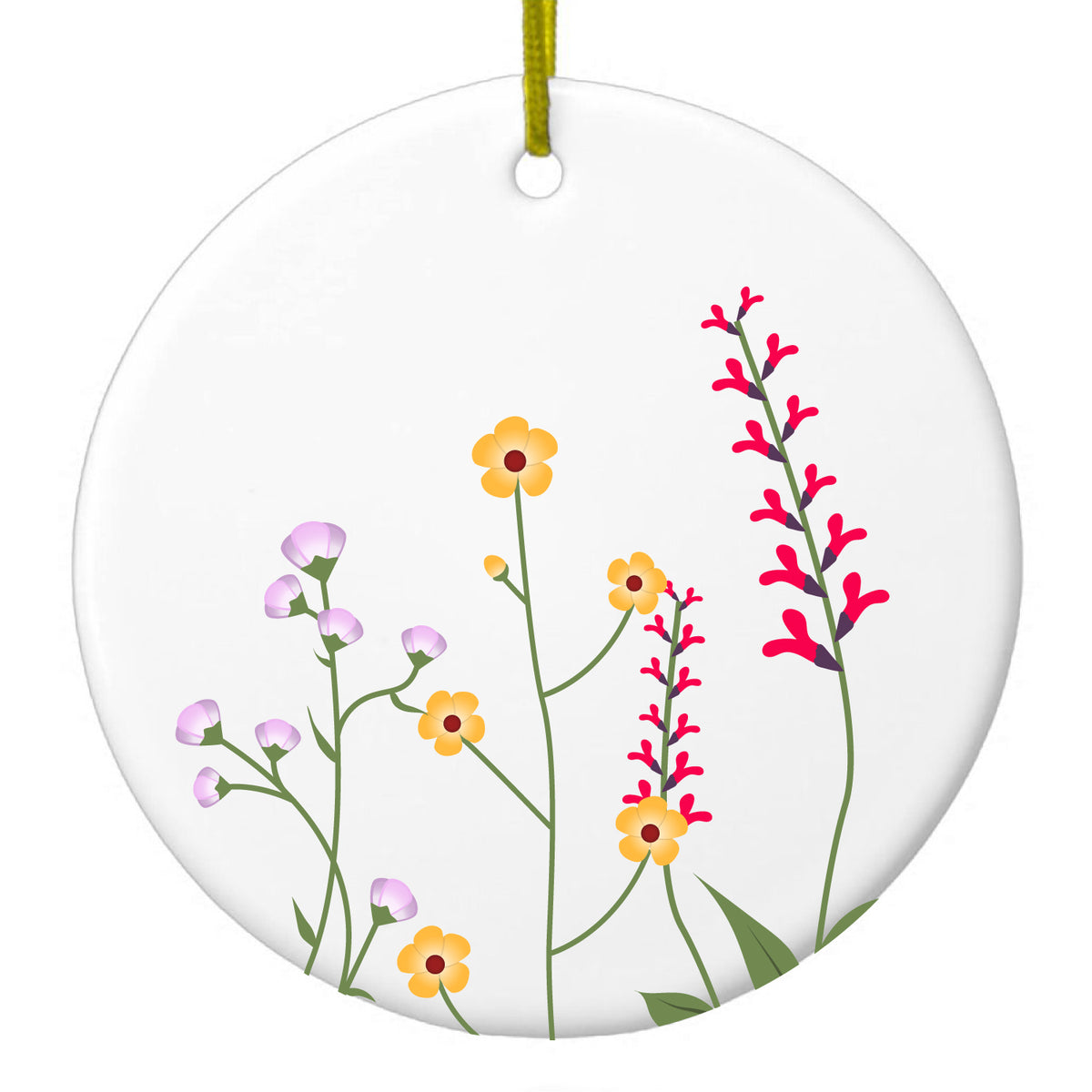 Wildflowers Yellow Pink Purple Ceramic Ornament