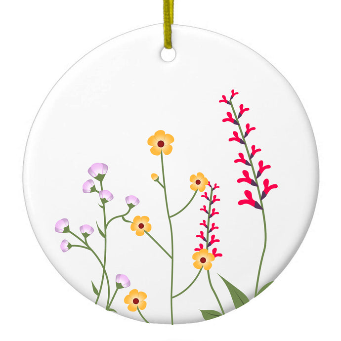 Wildflowers Yellow Pink Purple Ceramic Ornament