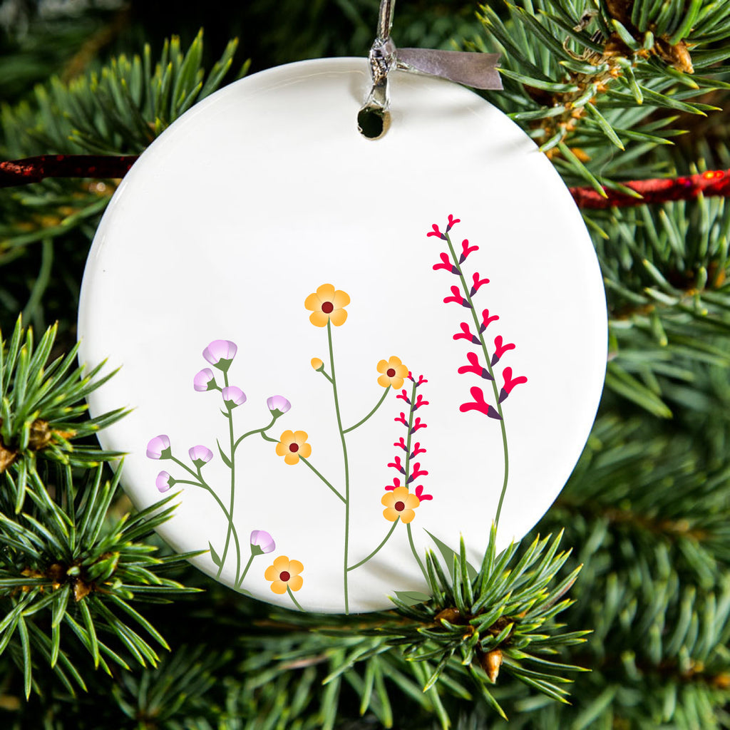 Wildflowers Yellow Pink Purple Ceramic Ornament, view 2