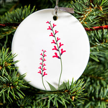 DistinctInk® Hanging Ceramic Christmas Tree Ornament with Gold String - Great Gift / Present - 2 3/4 inch Diameter - Wildflowers Hot Pink