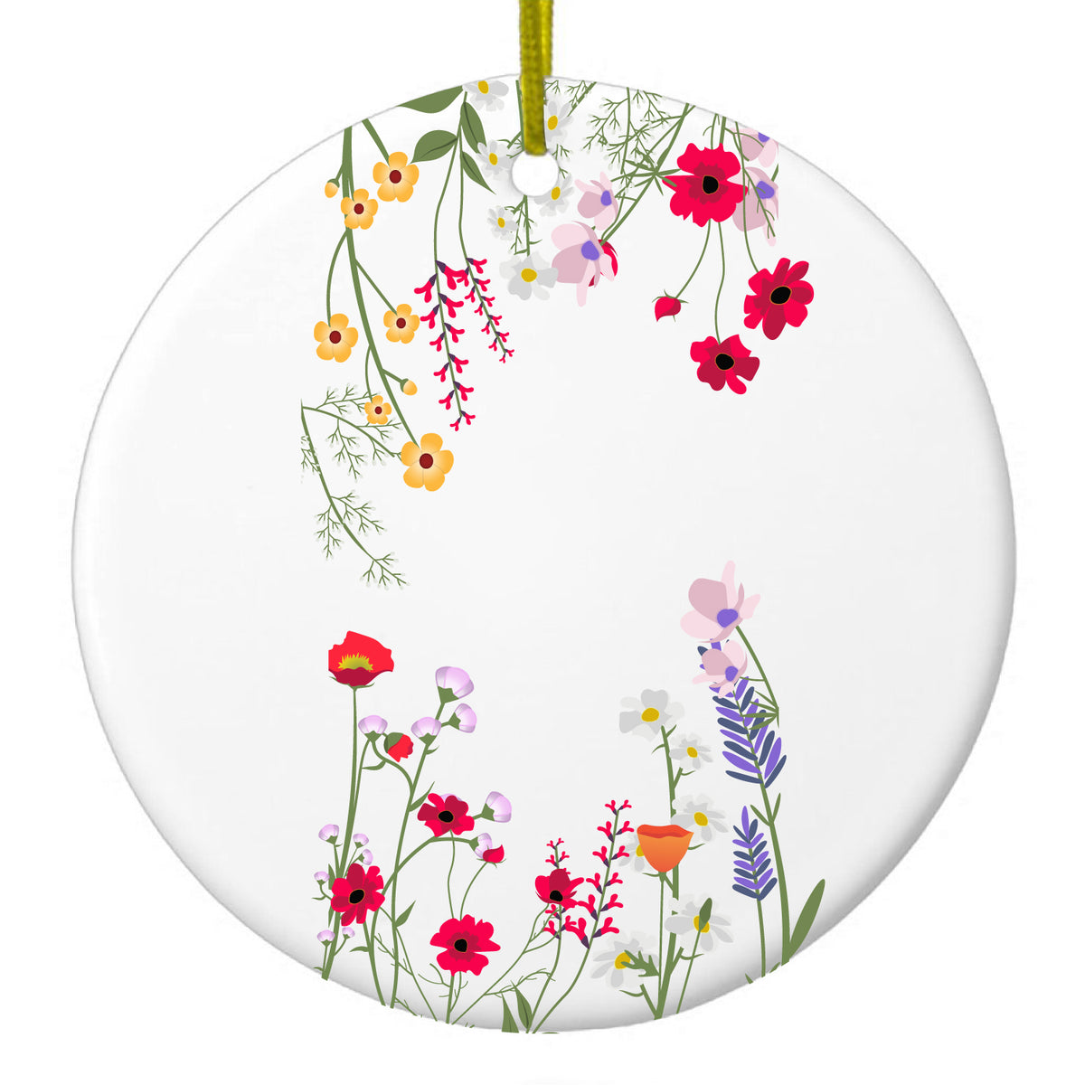 Wildflowers Border Blue Pink Purple Ceramic Ornament