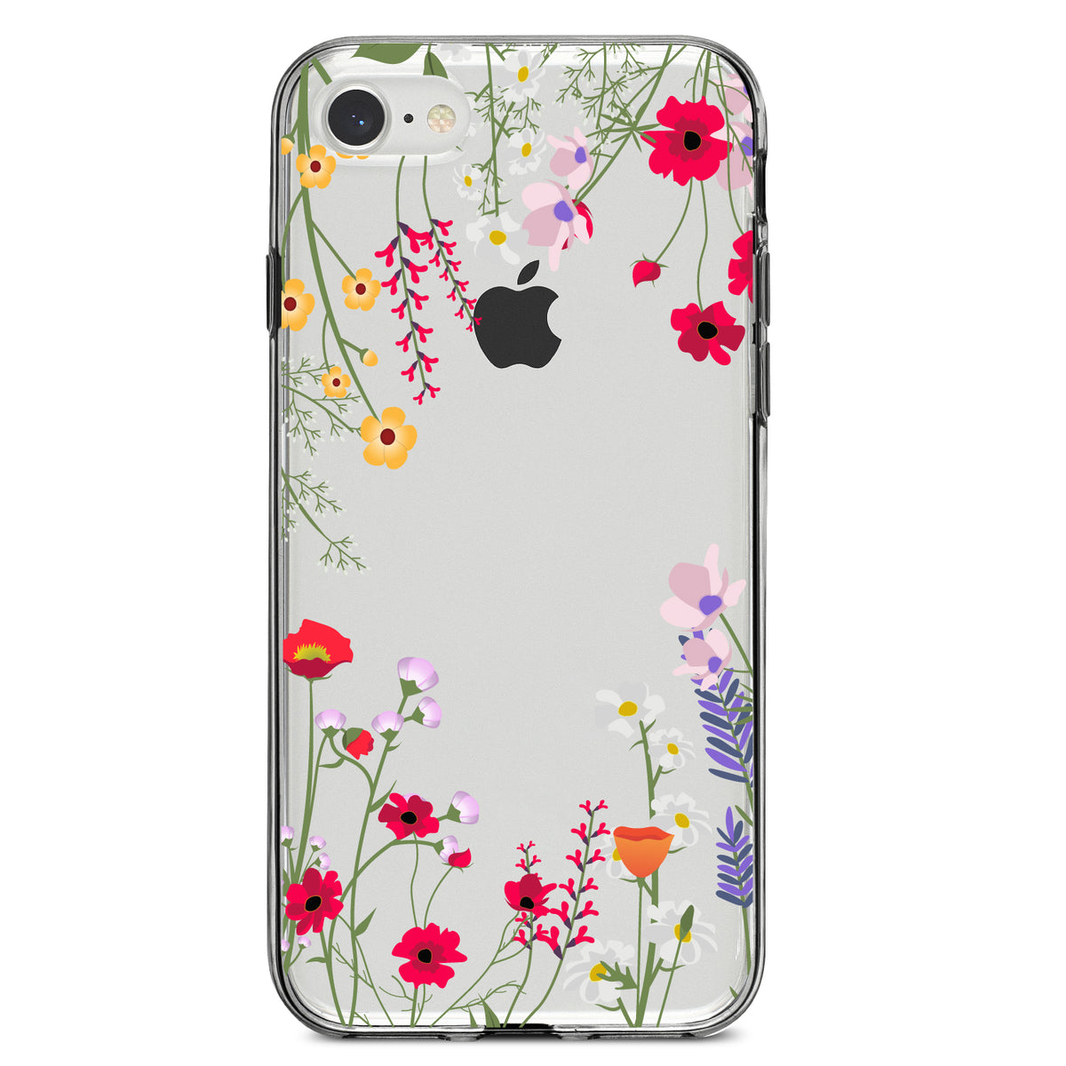 Wildflowers Border Blue Pink Purple Clear Shockproof iPhone Case, view 5