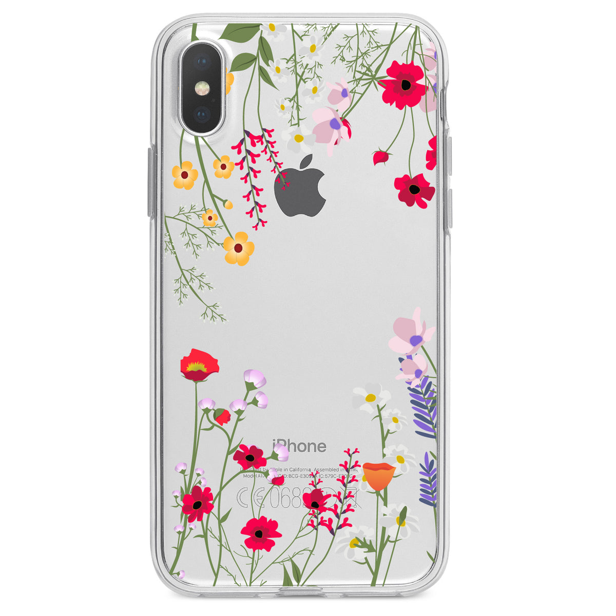 Wildflowers Border Blue Pink Purple Clear Shockproof iPhone Case, view 4