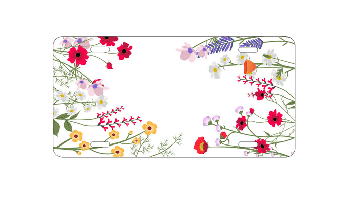 DistinctInk Custom Aluminum Decorative Vanity Front License Plate - Wildflowers Border Blue Pink Purple
