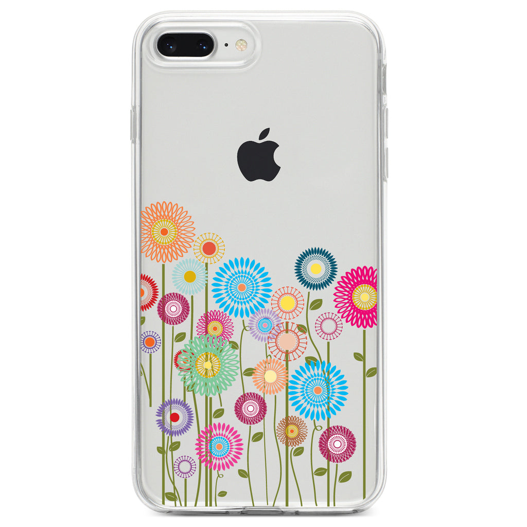 Cartoon Wildflowers Stems Leaves Clear Shockproof iPhone Case, view 6