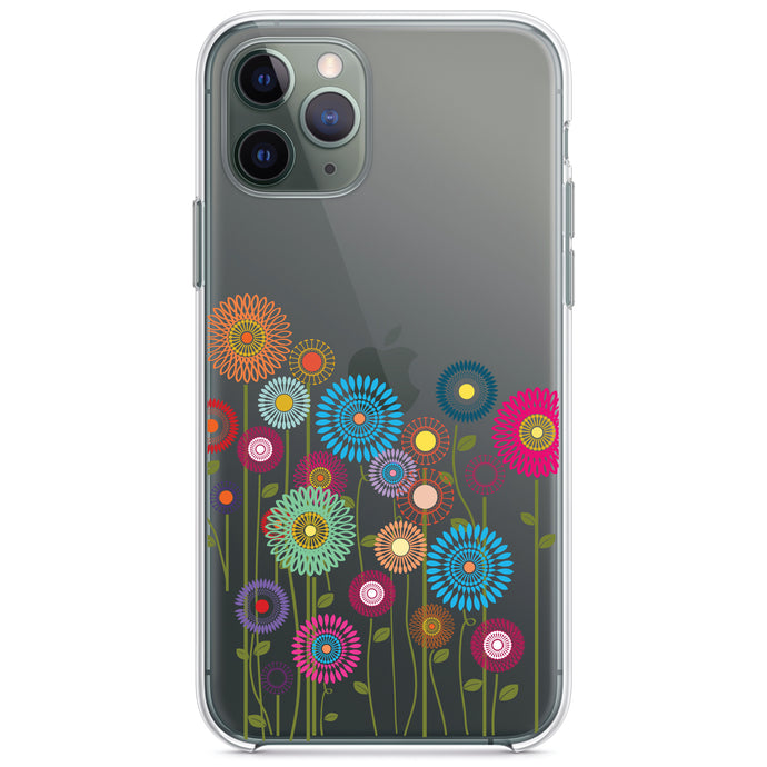 DistinctInk® Clear Shockproof Hybrid Case for Apple iPhone / Samsung Galaxy / Google Pixel - Cartoon Wildflowers Stems Leaves