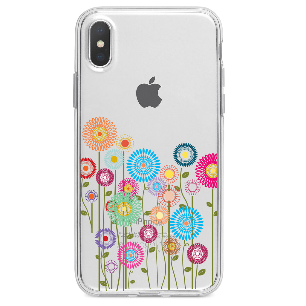 Cartoon Wildflowers Stems Leaves Clear Shockproof iPhone Case, view 3