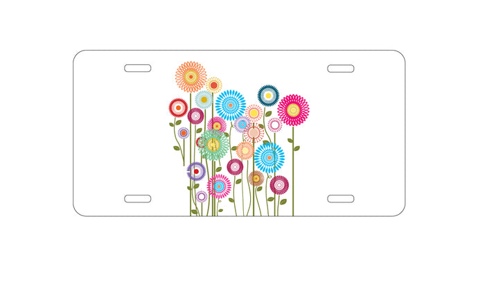 DistinctInk Custom Aluminum Decorative Vanity Front License Plate - Cartoon Wildflowers Stems Leaves