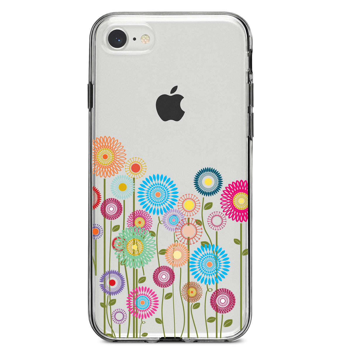 Cartoon Wildflowers Stems Leaves Clear Shockproof iPhone Case, view 5