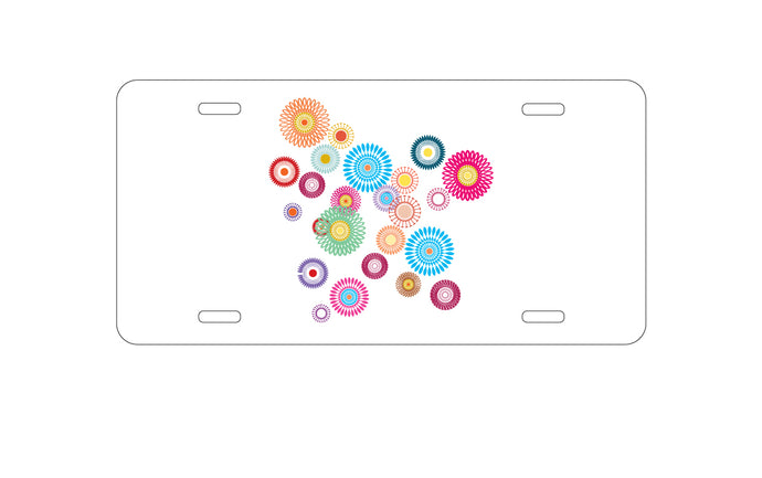 DistinctInk Custom Aluminum Decorative Vanity Front License Plate - Cartoon Wildflowers Rainbow Colors