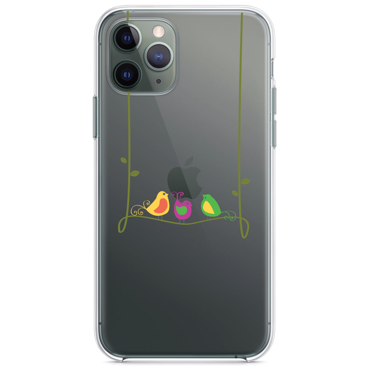 Colorful Birds Cartoon on a Vine Clear Shockproof iPhone Case