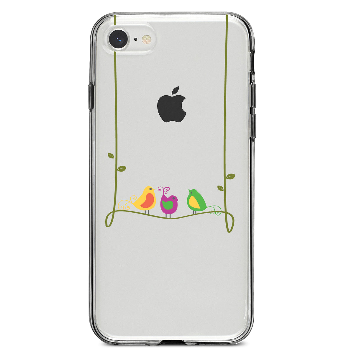 Colorful Birds Cartoon on a Vine Clear Shockproof iPhone Case, view 5