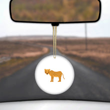 DistinctInk® Hanging Ceramic Christmas Tree Ornament with Gold String - Great Gift / Present - 2 3/4 inch Diameter - Cartoon Cheetah Leopard