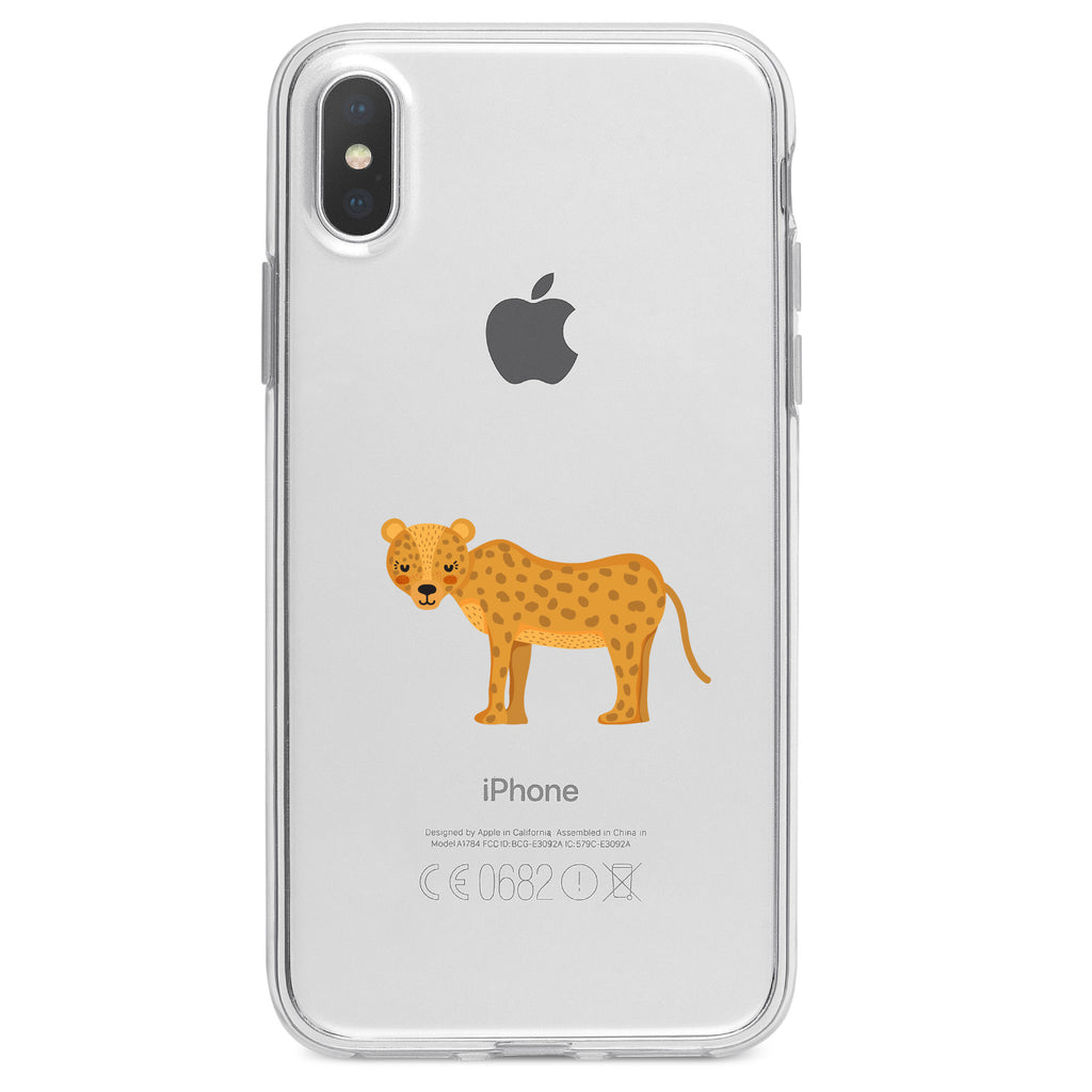 Cartoon Cheetah Leopard Clear Shockproof iPhone Case, view 3