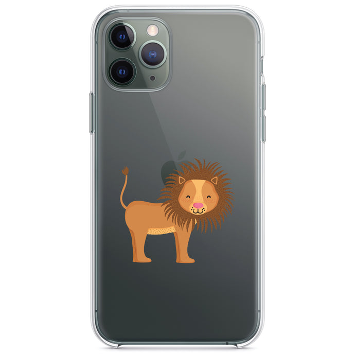 DistinctInk® Clear Shockproof Hybrid Case for Apple iPhone / Samsung Galaxy / Google Pixel - Cute Cartoon Lion