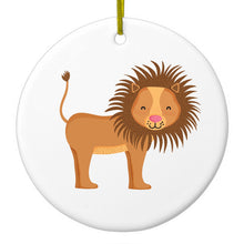 DistinctInk® Hanging Ceramic Christmas Tree Ornament with Gold String - Great Gift / Present - 2 3/4 inch Diameter - Cute Cartoon Lion