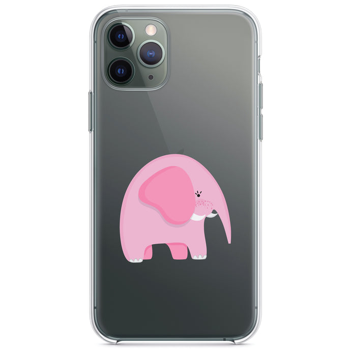 DistinctInk® Clear Shockproof Hybrid Case for Apple iPhone / Samsung Galaxy / Google Pixel - Cute Cartoon Elephant - Pink