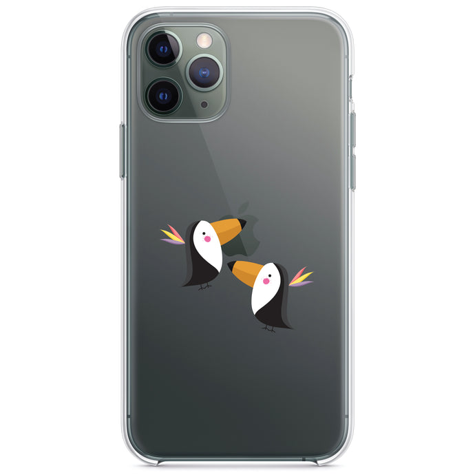 DistinctInk® Clear Shockproof Hybrid Case for Apple iPhone / Samsung Galaxy / Google Pixel - Cute Cartoon Toucans