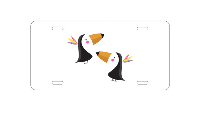 DistinctInk Custom Aluminum Decorative Vanity Front License Plate - Cute Cartoon Toucans