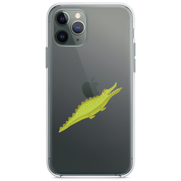 DistinctInk® Clear Shockproof Hybrid Case for Apple iPhone / Samsung Galaxy / Google Pixel - Cute Cartoon Alligator