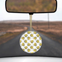 DistinctInk® Hanging Ceramic Christmas Tree Ornament with Gold String - Great Gift / Present - 2 3/4 inch Diameter - Wildflower Yellow Graffiti