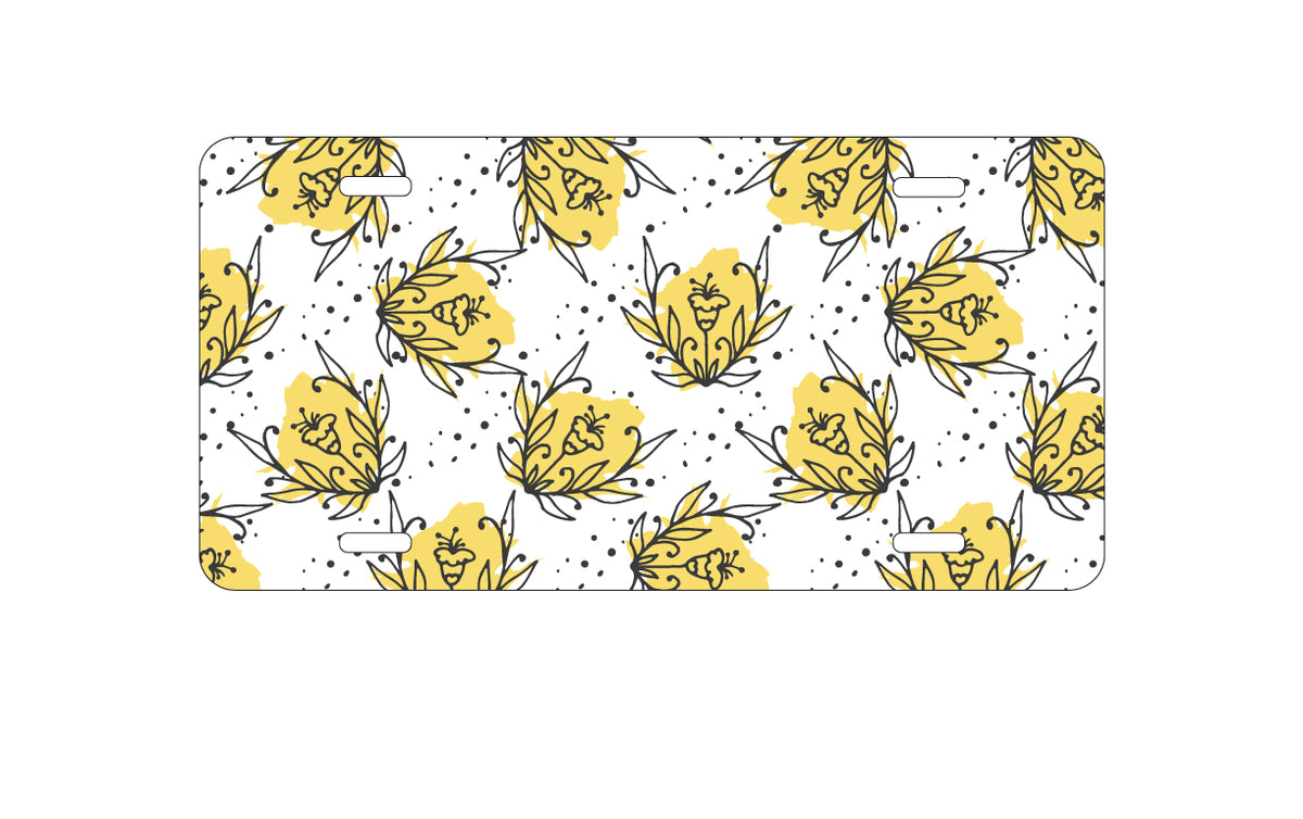 Custom Aluminum Decorative Vanity Front License Plate - Wildflower Yellow Graffiti