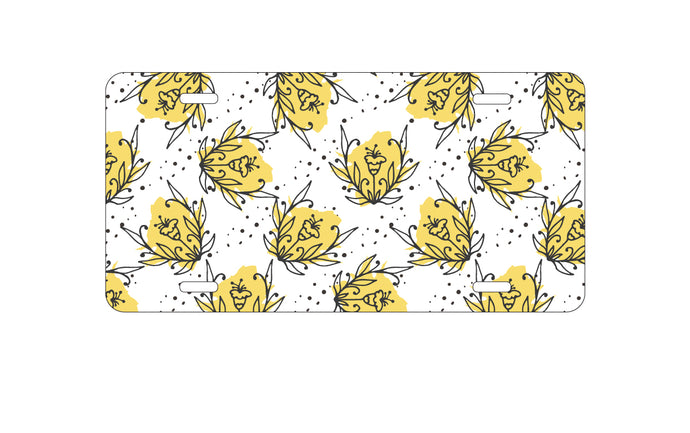 DistinctInk Custom Aluminum Decorative Vanity Front License Plate - Wildflower Yellow Graffiti
