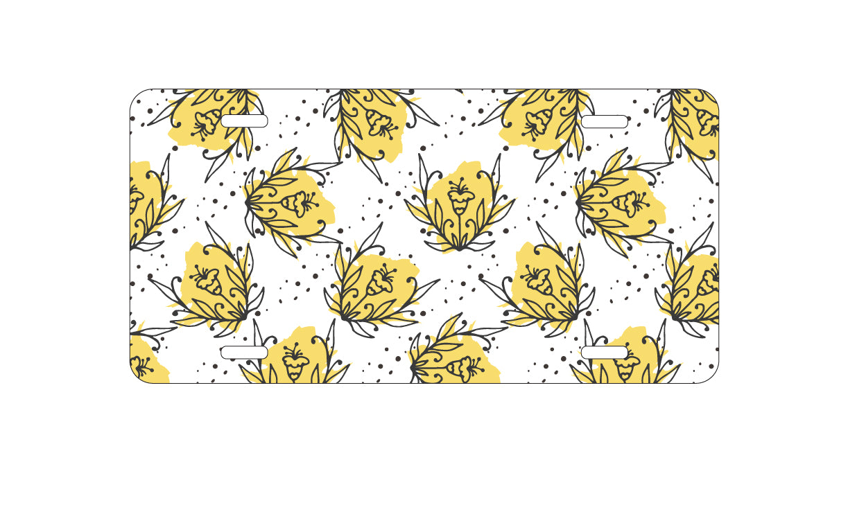 DistinctInk Custom Aluminum Decorative Vanity Front License Plate - Wildflower Yellow Graffiti