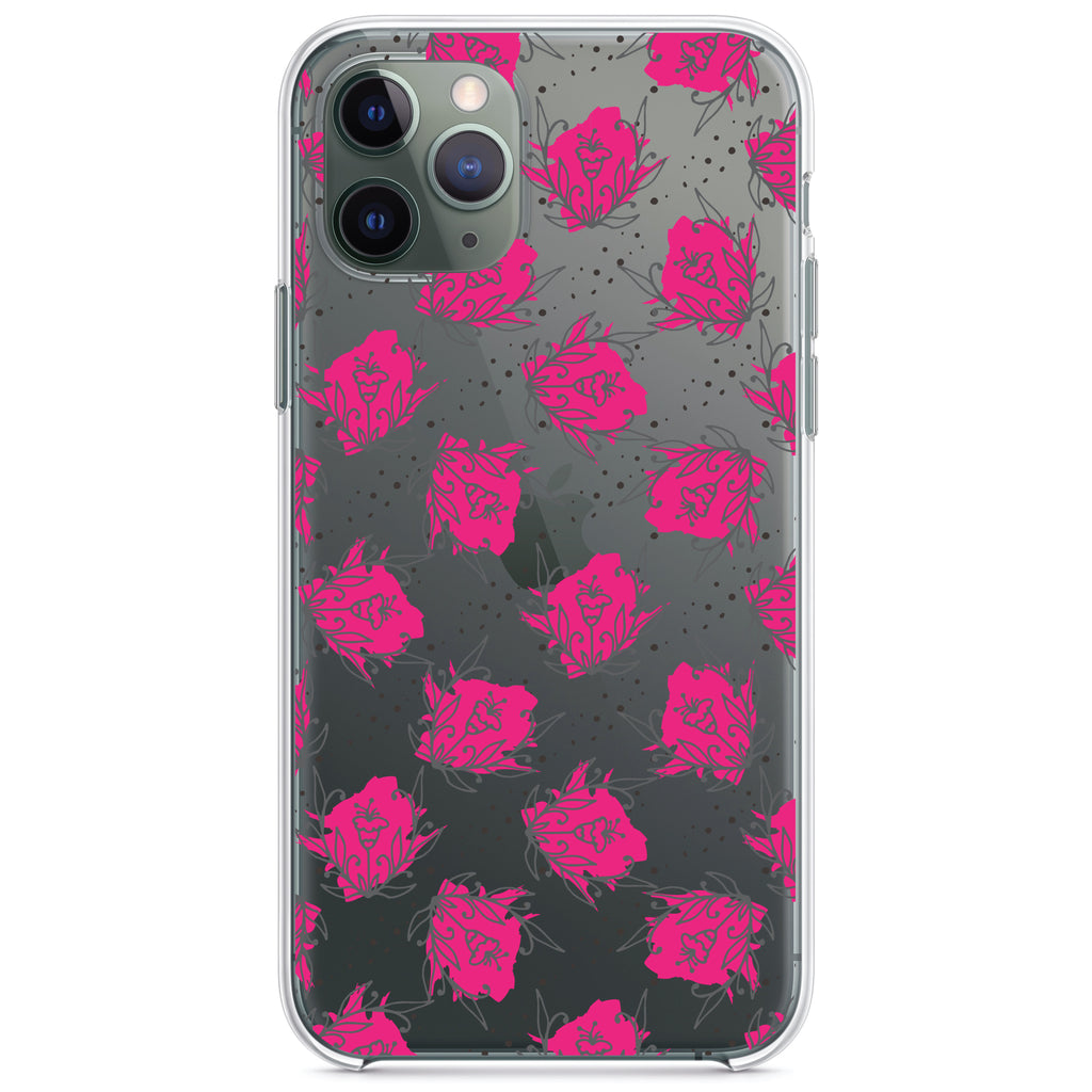 Wildflower Pink Graffiti Clear Shockproof iPhone Case