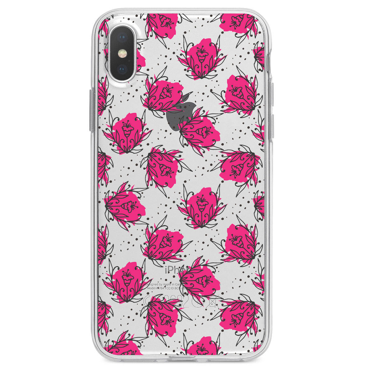 Wildflower Pink Graffiti Clear Shockproof iPhone Case, view 3