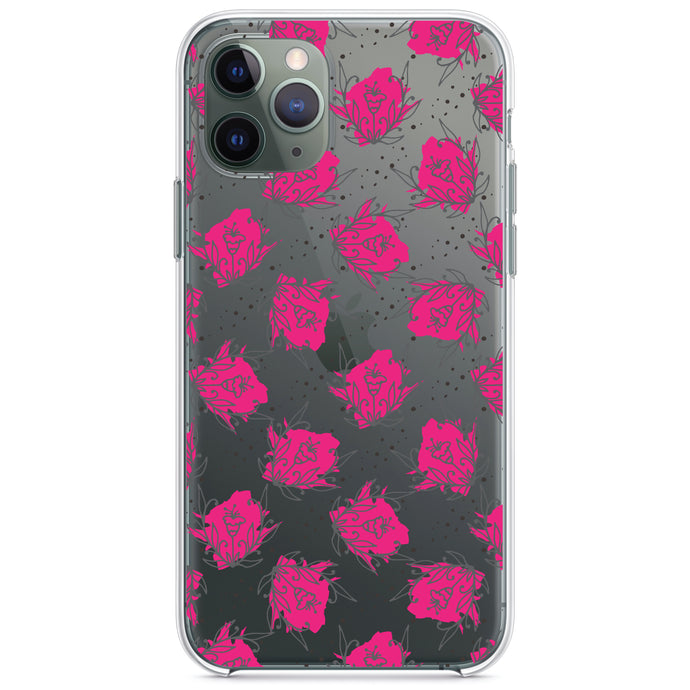 DistinctInk® Clear Shockproof Hybrid Case for Apple iPhone / Samsung Galaxy / Google Pixel - Wildflower Pink Graffiti